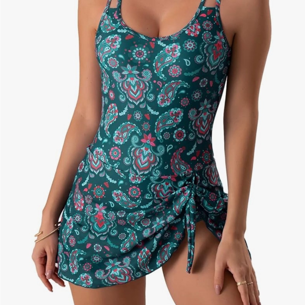 Floral Teal Swim Dress